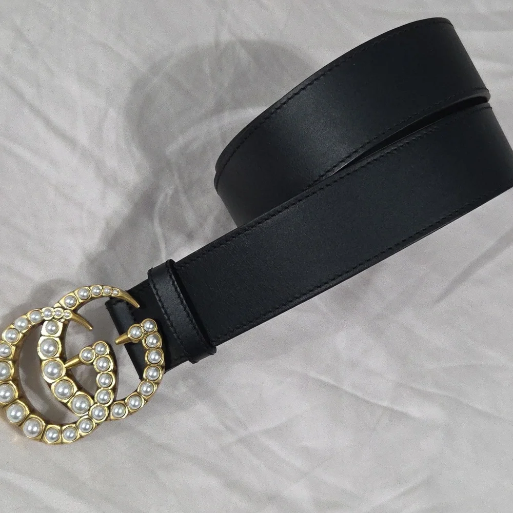 Gucci Black Marmont Pearl Belt Gold GG Buckle - Picture 4 of 14